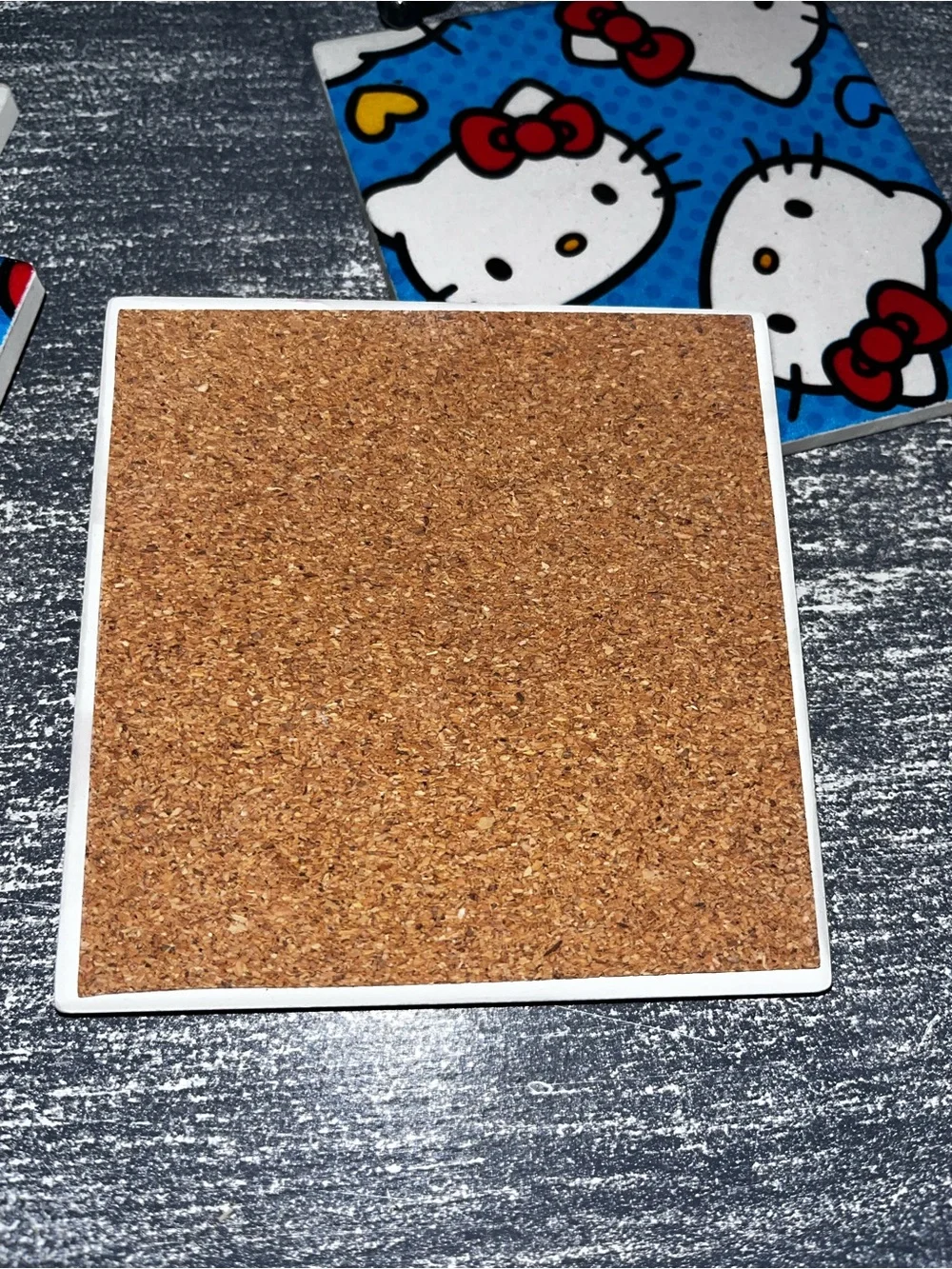 Hello Kitty Coasters w/black metal holder   4 coasters  4x4x.25